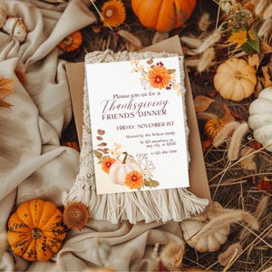 Editable Thanksgiving Invitation: Watercolor Pumpkin Floral, Canva Template (Digital Download)