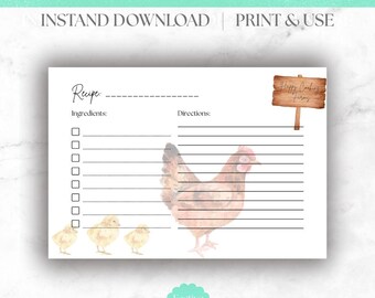 Bauernhof Rezept Karte: Huhn & Küken Design (Digitaler Download)