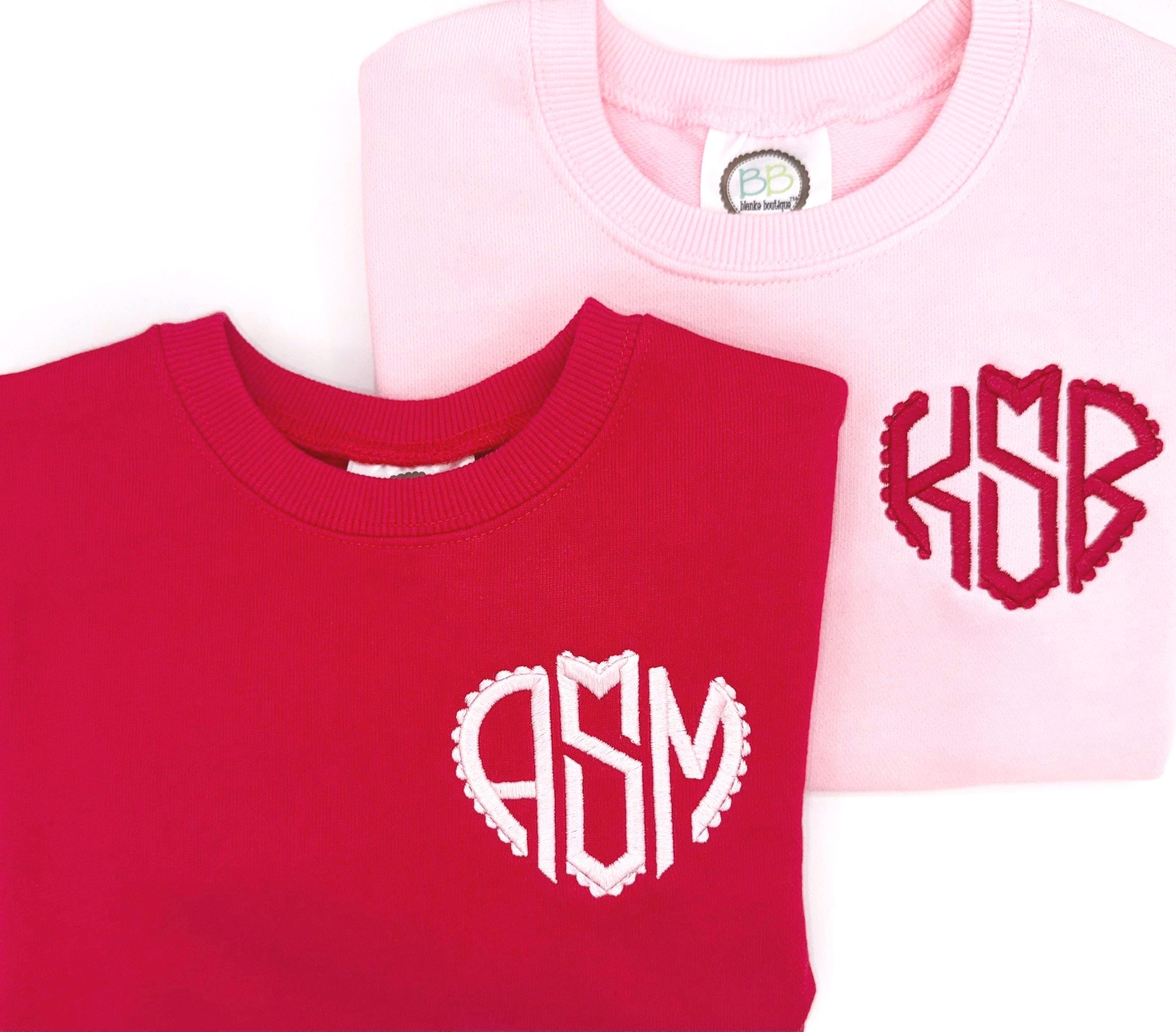 Personalized Red Sweatshirt: Scallop Heart Monogram, Valentine's Gift