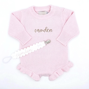 Personalized Solid Ruffle Sweater Bubble romper, Baby Toddler Girl | cute sweater, Valentine’s Day, Every day Sweater, Customize, Embroidery