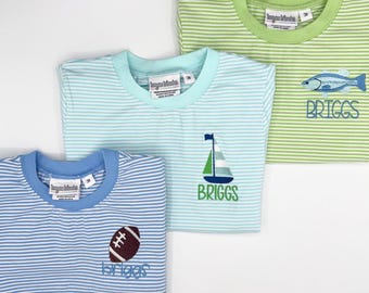 Custom Embroidered Design + Name Stripe BUBBLE, Baby Boy Girl Toddler | Monogram, Design Options, Any Theme, Flutter Sleeve Bubble, T-Shirt
