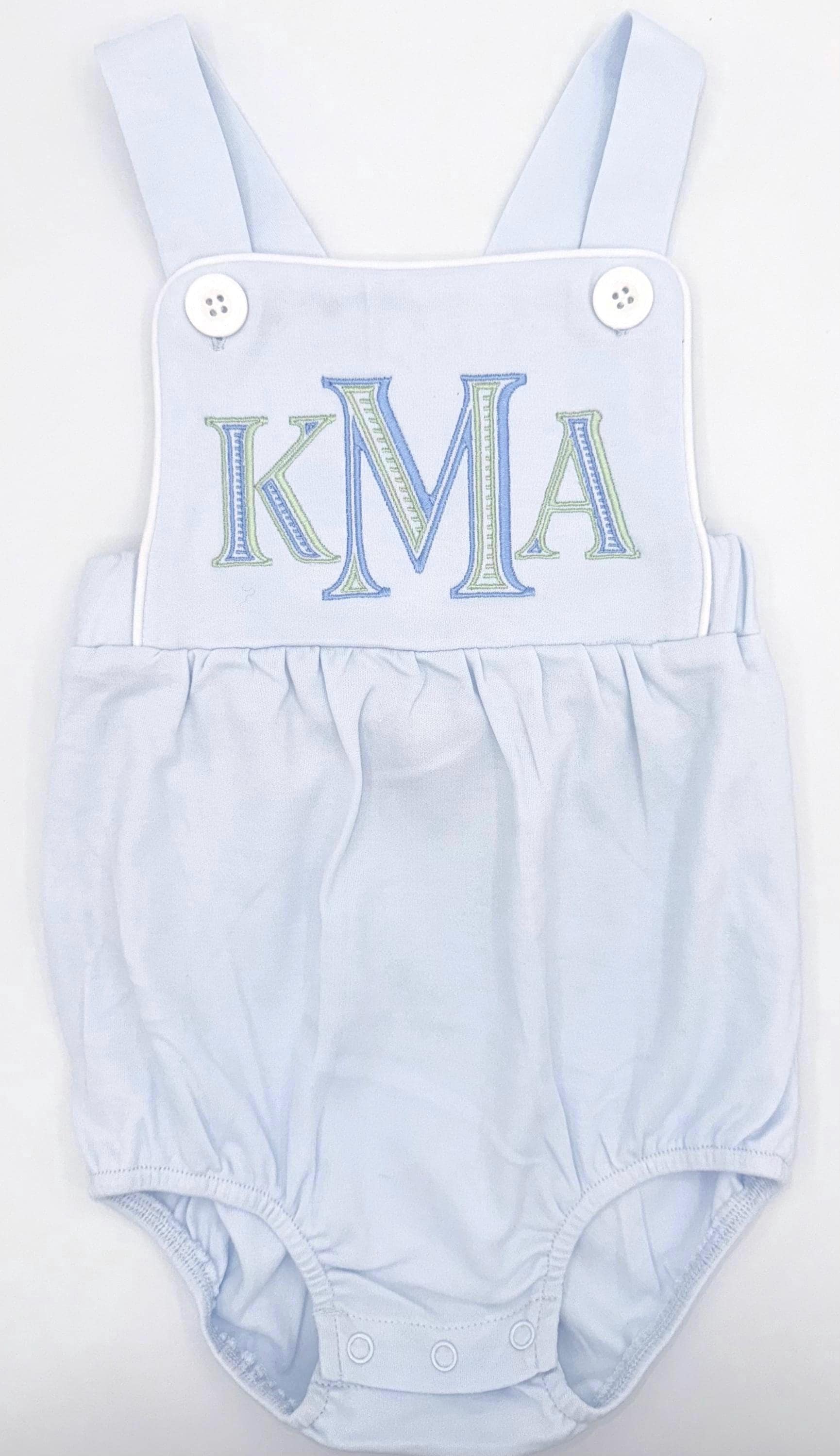 Embroidered Monogrammed Light Blue Boy’s Sunsuit, Baby Boy Toddler | Bubble, Boy Outfit, Summer, Monogram Options