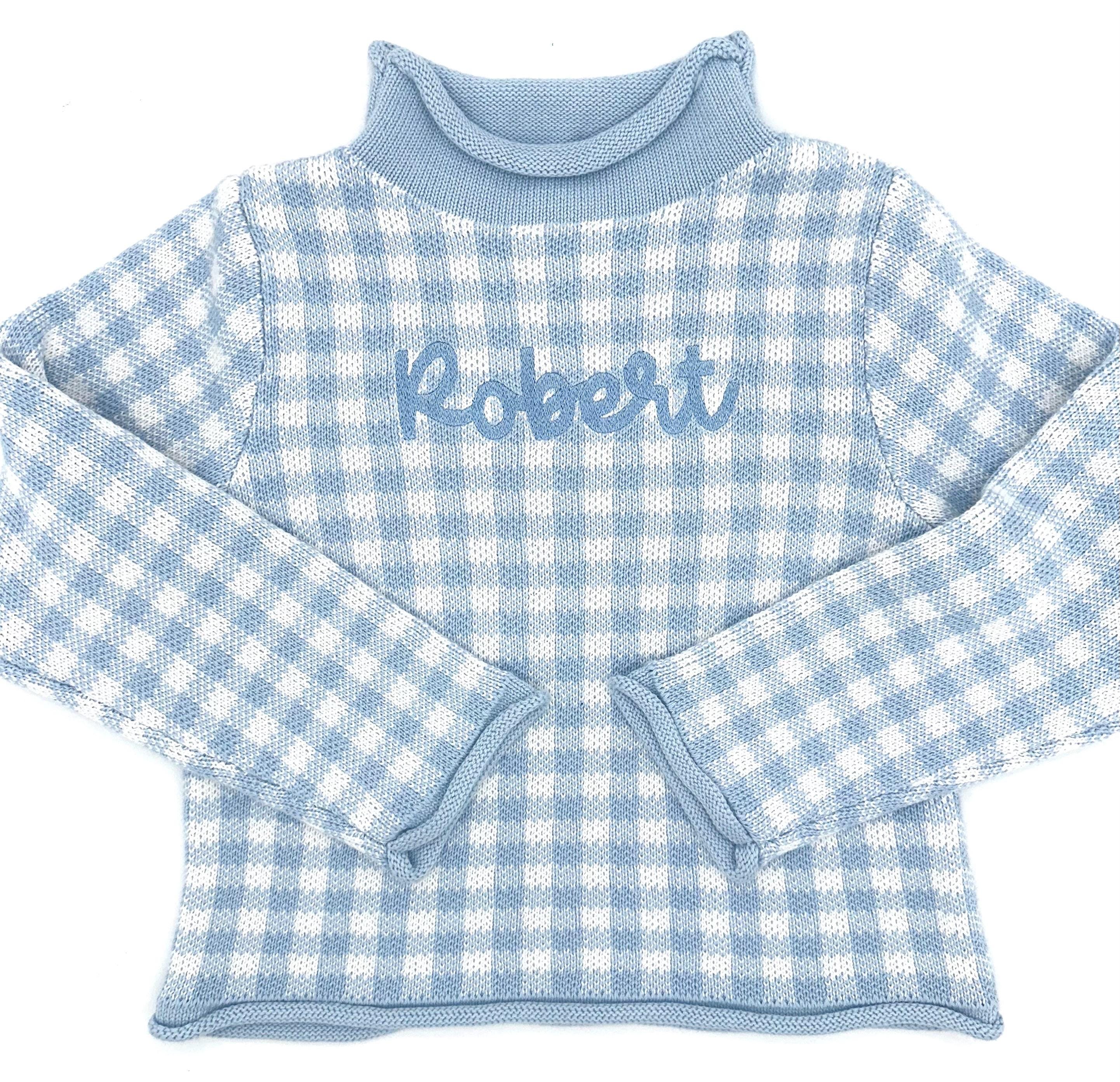 Personalized Baby Gingham Sweater: Embroidered Rollneck Winter Clothes