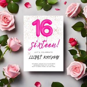 16. Geburtstagseinladung, elegantes Design, personalisierbare Karte, lustige Party einladen, anpassbares Antwortkartenformat, perfekt zum Feiern von 16!