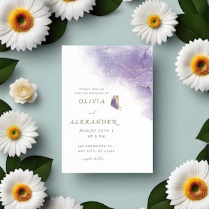 Wedding Invitation Template, Purple Floral Editable Invite, Customizable Wedding Announcement, Elegant Template for Your Special Day