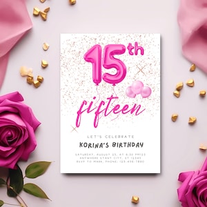Invitation Quinceañera Modifiable | Carte d’invitation 15 ans Fille  Rose | Fête Anniversaire Télécharger Instantané