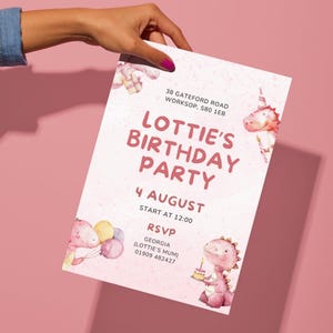 Editable Pink Dinosaur Birthday Invitation | Pink Dinosaur E-vite | Dino Birthday Party | Instant Download | Easy Editing | Canva Template