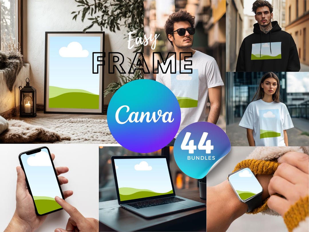 44 Frame Canva Mockup Bundle Set, Wall Art Frames Mockup, Canva, T ...