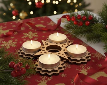 Stern-Teelichthalter Laser Cut-Datei: Weihnachten Advent Teelichtständer (SVG DXF PDF).