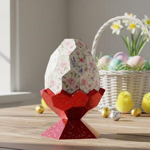 Hexagonal Paper Easter Egg – 3D Low Poly Egg & Stand Template (PDF, PDO, svg) – DIY Easter Decor, Home Decoration, Paper Sculpture