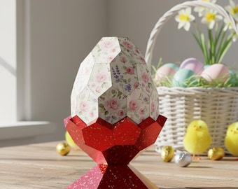 Sechseckiges Osterei aus Papier – 3D-Vorlage für Ei und Ständer (PDF, PDO, SVG) – DIY-Osterdeko, Heimdekoration, Papierskulptur