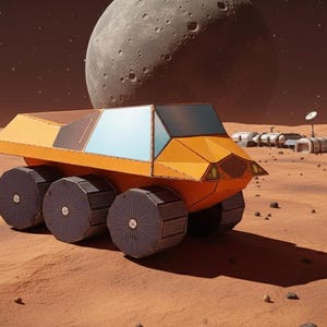 Futuristic Mars Rover Papercraft Template: DIY 6-Wheel Model (PDF, SVG)
