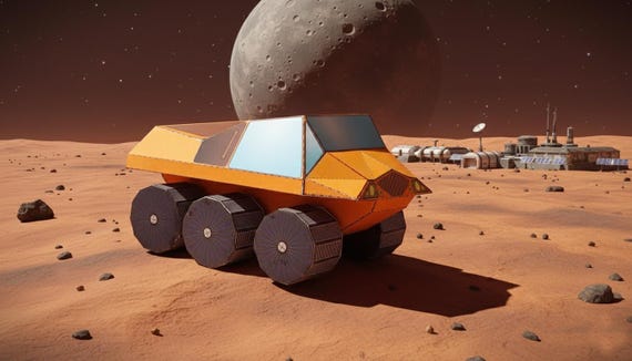 未来的な火星探査車のペーパークラフトテンプレート：DIY 6輪モデル