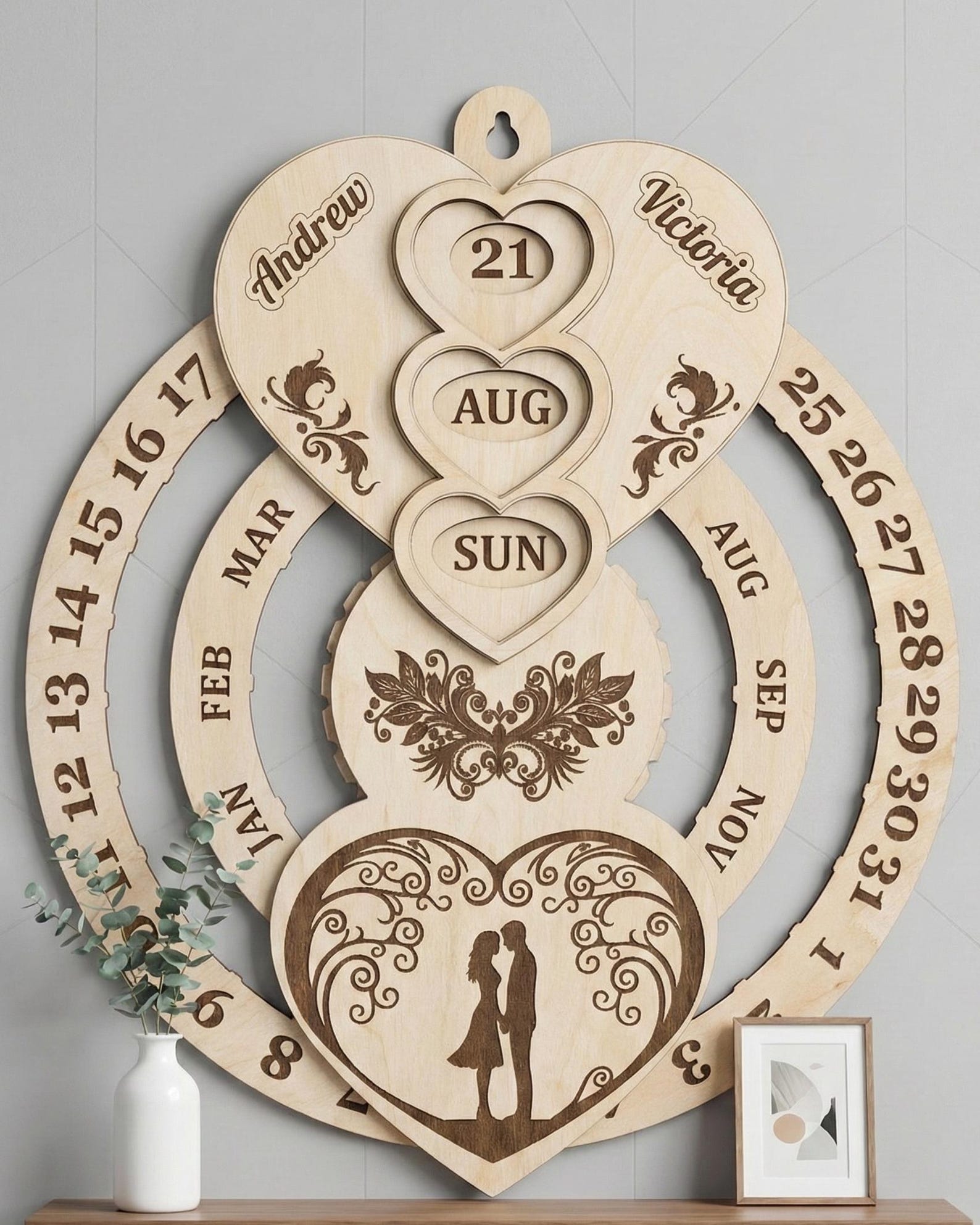 Heart Perpetual Calendar SVG | Wedding Countdown Sign | Engagement ...