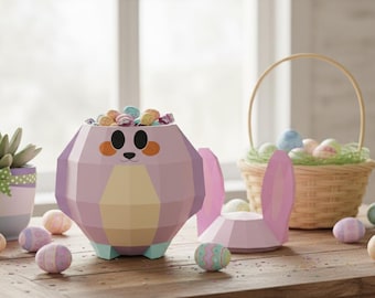 Easter Bunny Basket SVG | DIY Papercraft Gift Box | Low Poly Egg Template | 3D Paper Model | PDF for Cricut Silhouette | Printable Pattern