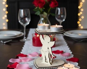 Cupid Heart Tealight Holder SVG | Wedding Gift Laser File | Anniversary Gift | Romantic Table Decor | Swan Candle Stand | Digital Download
