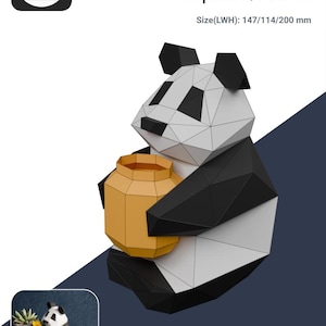 Cute Panda Paper Sculpture, Low Poly Model, DIY Craft, Home Decor - Printable Template (PDF, SVG, pdo)