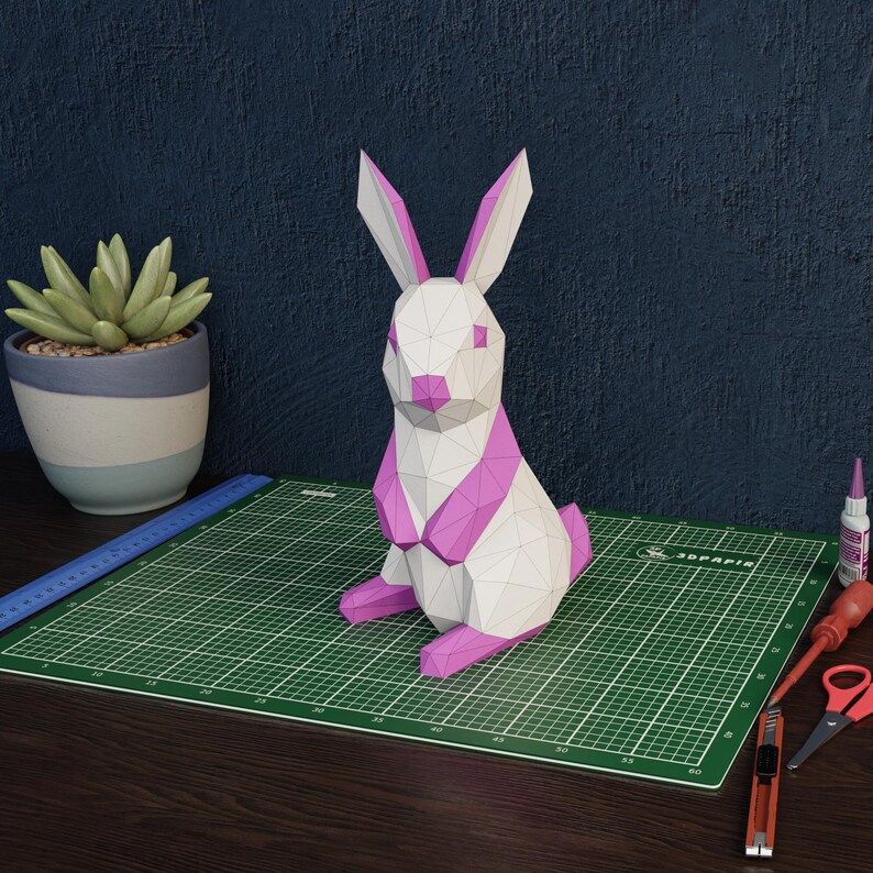 Low Poly Rabbit Papercraft, DIY Paper Sculpture, Printable 3D Rabbit ...