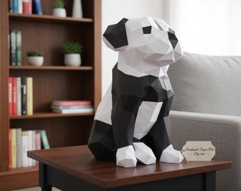 Boxer Puppy Papercraft Sculpture: 3D Low Poly Dog Model (PDF/SVG)