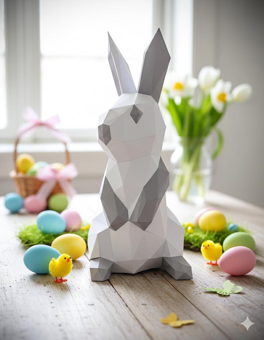 Papercraft Simple Rabbit Low Poly Rabbit Papercraft: 3D Printable Sculpture (PDF, PDO, SVG)