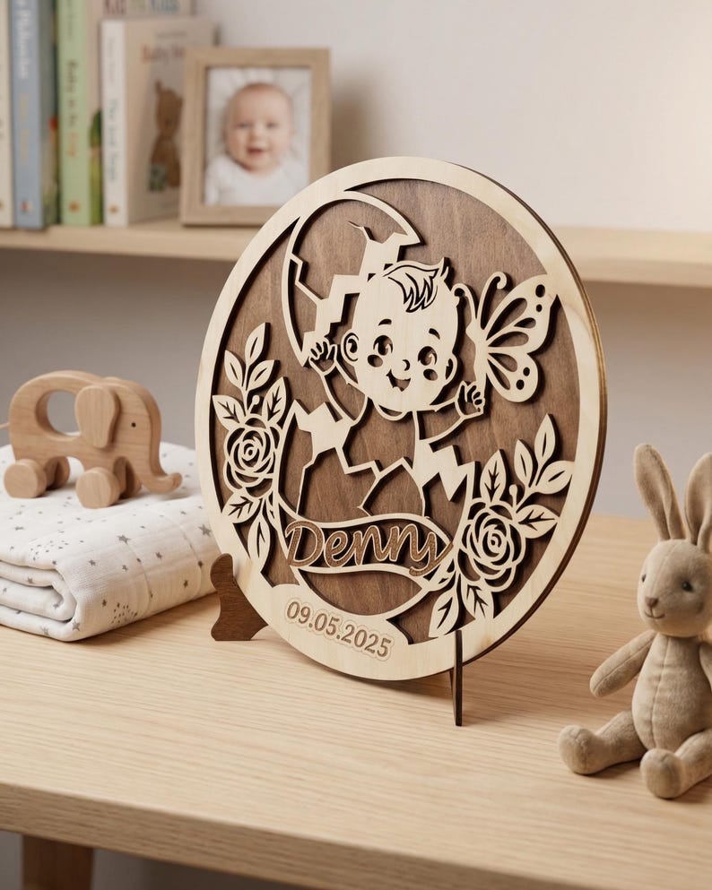 Personalized Baby Birth Sign 3D Wood Nursery Decor Name Plaque Hanging ...