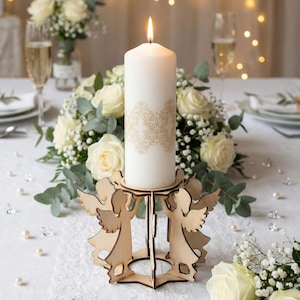 Portavelas de ángel SVG / Soporte para velas conmemorativas / Centro de mesa para bautizo / Archivo cortado con láser / Decoración para primera comunión / Regalo religioso DIY