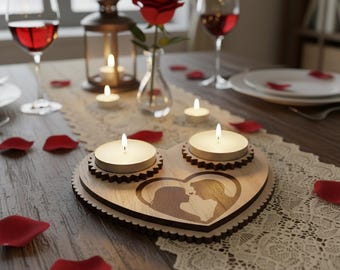 Valentine Tealight Holder SVG | 8 Heart Designs | Wedding Gift Laser File | Anniversary Candle Stand | Romantic Wood Decor (Digital)
