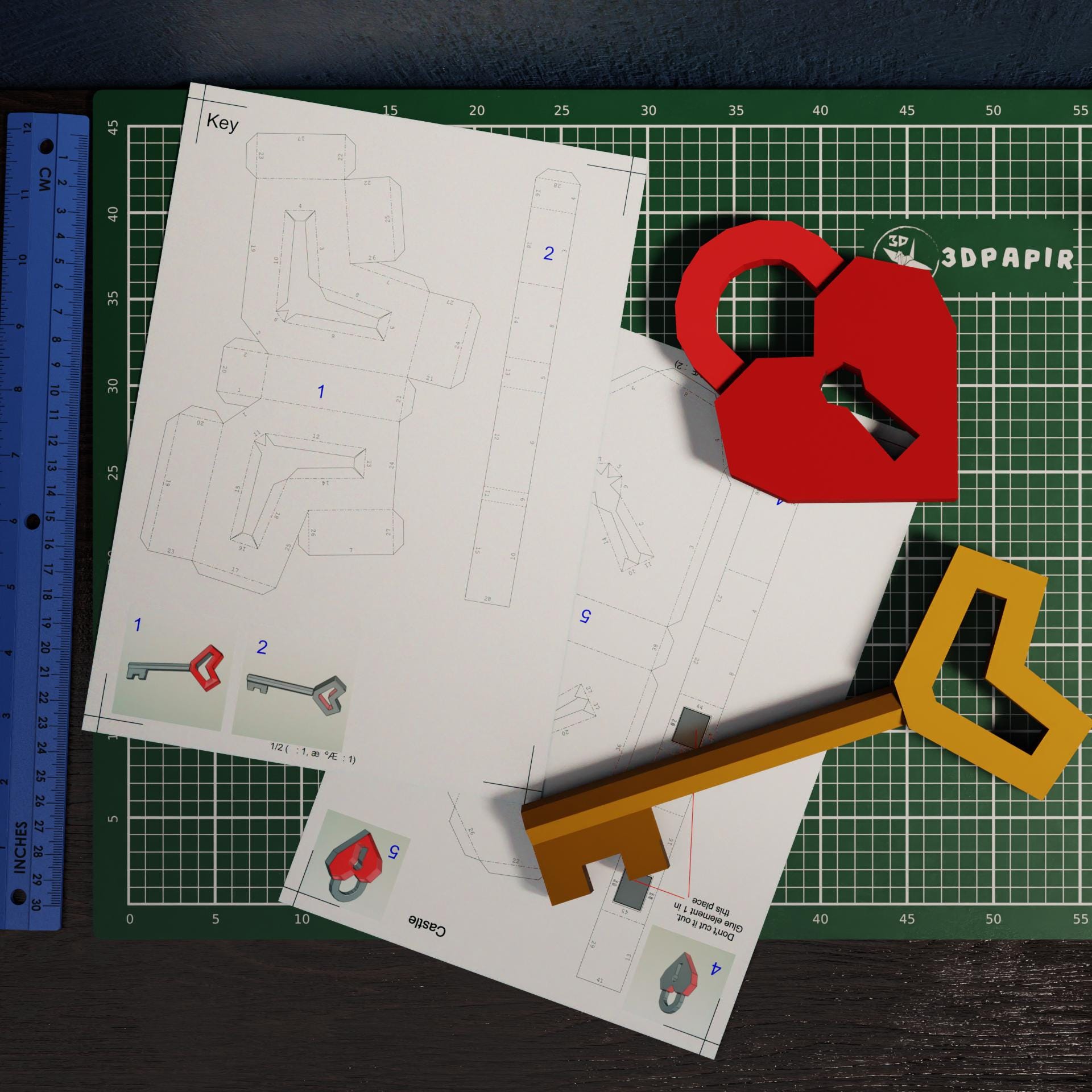 Free Papercraft Key 3D Paper Heart Lock and Key Papercraft | DIY Valentine Day Decor | Low ...