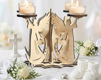 Angel Candle Holder SVG | Memorial Candle Stand | Baptism Centerpiece | First Communion Decor | Laser Cut File | 3 Sizes Tea Light