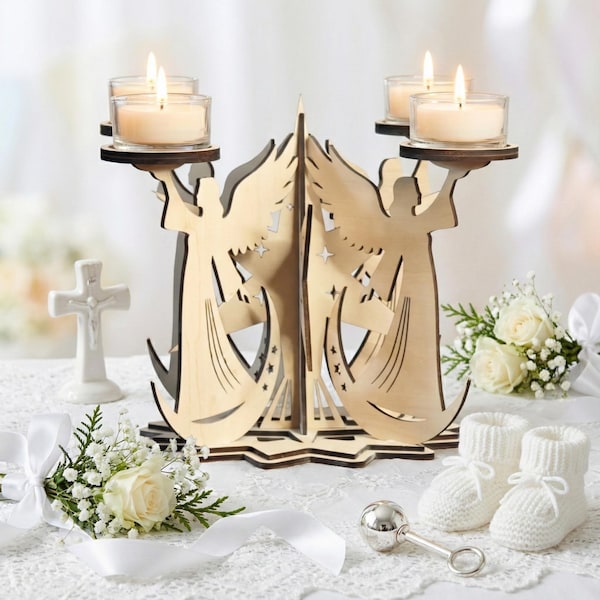 Angel Candle Holder SVG | Memorial Candle Stand | Baptism Centerpiece | First Communion Decor | Laser Cut File | 3 Sizes Tea Light