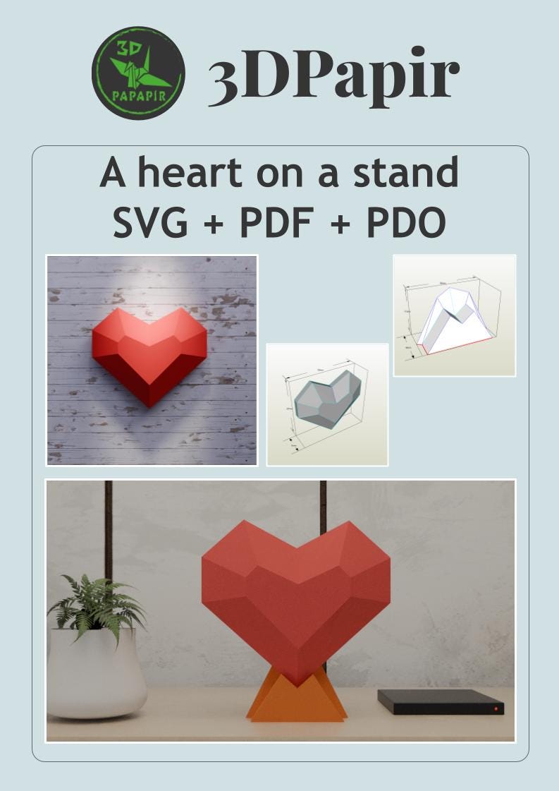 3D Paper Heart on Stand Papercraft | DIY Valentine Decor | Low Poly ...