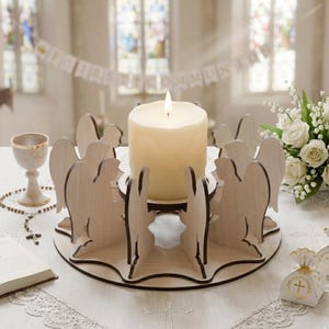 Candelabro de ángel SVG / Candelabro conmemorativo / Centro de mesa para bautizo / Decoración para primera comunión / Archivo cortado con láser / Regalo religioso / Madera contrachapada