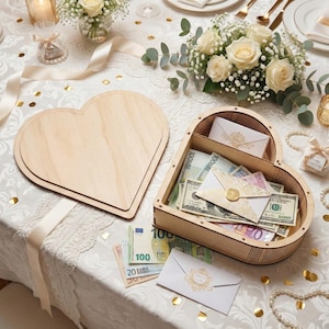 Joyero con forma de corazón SVG / Portamonedas para bodas / Almacenamiento de fotos 4x6 / Caja de recuerdos / Archivo láser Living Hinge / Glowforge