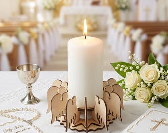 Angel Candle Holder SVG | Memorial Pillar Candle Stand | Baptism Centerpiece | First Communion Decor | Laser Cut File | Religious Gift