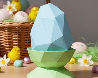 3D-Osterei-Bastelvorlage: Abstraktes Low-Poly-Design (SVG, PDF, PDO)