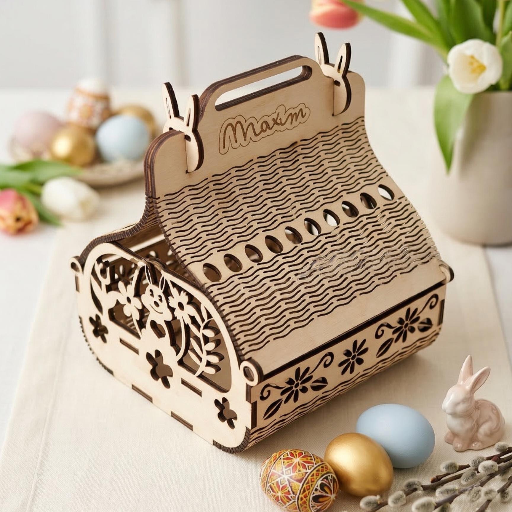 Easter Basket Laser Cut Template | 3D Kinder Surprise Egg Holder SVG ...