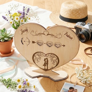 Heart Perpetual Calendar SVG | Wedding Countdown Sign | Engagement Gift for Couple | Wooden Desk Date Display | Gear Mechanism | DXF