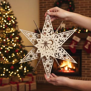 Archivo de corte láser de estrella navideña grande / Decoración navideña LED (SVG, PDF)