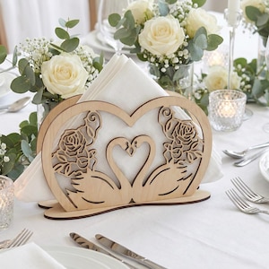 Wedding Napkin Holder SVG | 3 Sizes 3mm 4mm | Laser Cut Table Centerpiece | Swans Roses Bridal Shower | Anniversary Mr Mrs Decor