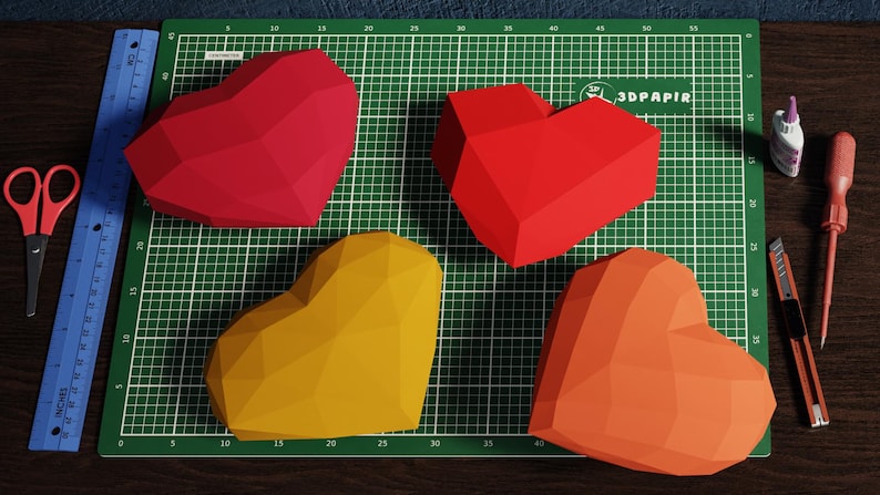 3D Paper Heart Bundle Papercraft | DIY Low Poly Sculpture SVG PDF ...