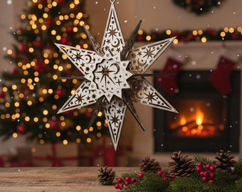 Christmas Star Laser Cut SVG File, 3D LED Lamp Template (Digital Download)