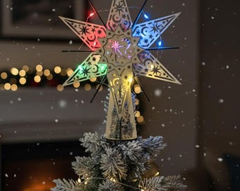 3D Christmas Star Tree Topper SVG, Laser Cut Plywood Template (Digital Download)