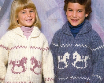 Cowichan Style Child's Rocking Horse Zip Up or Pullover Sweater #B 6602 PDF Pattern