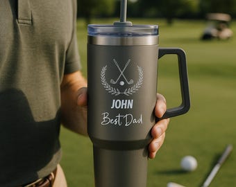 Vaso personalizado de 40 oz grabado con láser: taza de viaje térmica, regalo para papá