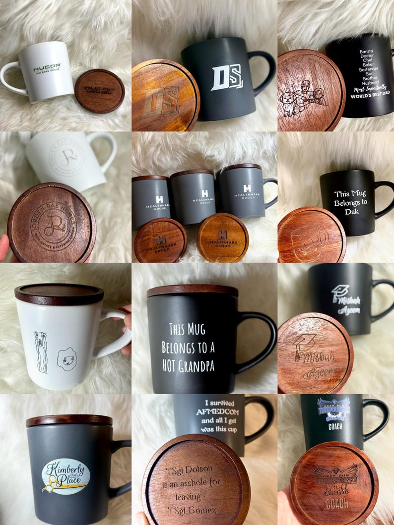 Custom Coffee Mug, Personalized Mug Gifts, Custom Logo Mug, Personalized Logo Mug, Corporate Gift, Ceramic 16OZ Mug With Wood Lid, Engraved image 9