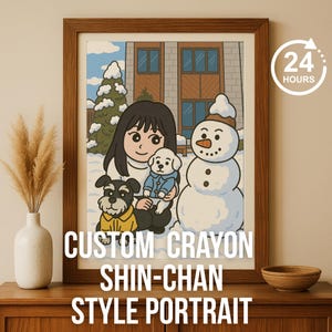 Custom Crayon Shin-Chan Style Portrait for Couple, Family & Pet, Personalized Cartoon Drawing, Custom Photo to Anime Art, 24 h delivery