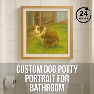 Custom Funny Dog/Cat Potty Portrait – Digital Bathroom Art – Personalized Pet Potty Print – Cute Cartoon Style Wall Decor for Dog Lovers
