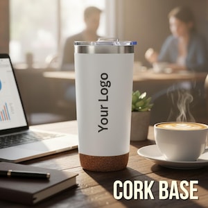 Engraved Cork Base Tumbler | Custom Logo Insulated Mug | Personalized Travel Coffee Cup | Non-Slip & Unique Gift for Her/Him
