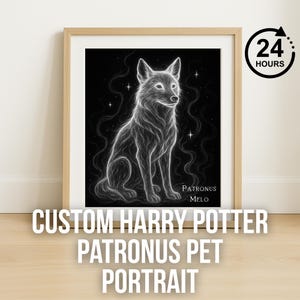 Custom Patronus Pet Portrait | Harry Potter Style Digital Art | Wizard Animal Drawing | Magical Gift for Dog Cat Pet Lovers, 24h Delivery