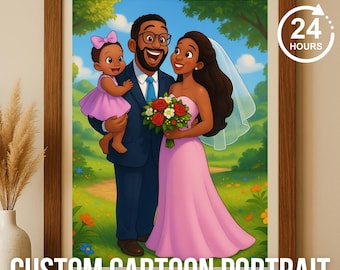 Retrato de pareja personalizado a partir de una foto / San Valentín, arte personalizado, ilustración familiar o de mascotas / Regalo digital con estilo animado y caprichoso